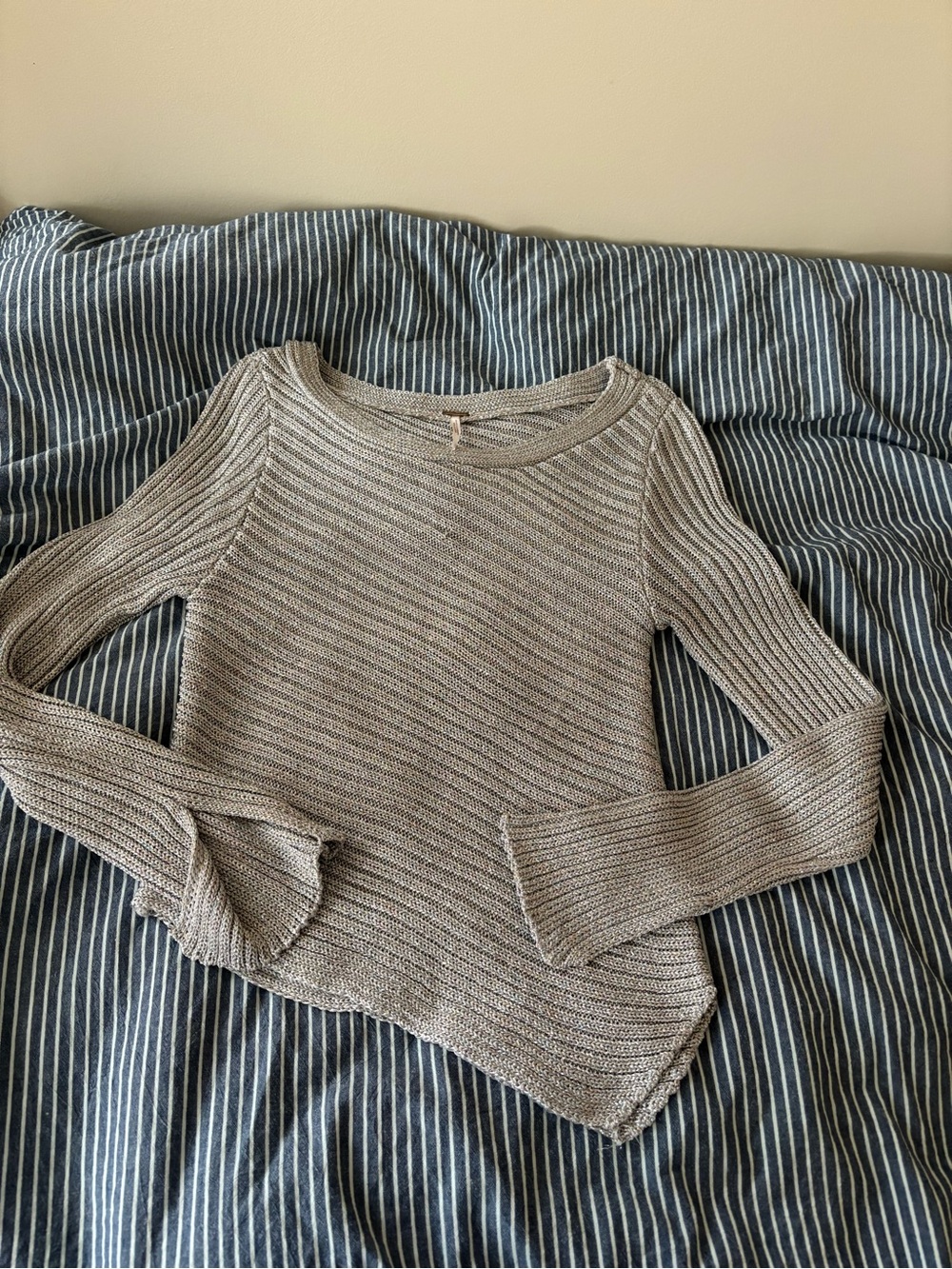 Free People Metallic Taupe Asymmetrical Long Sleeve